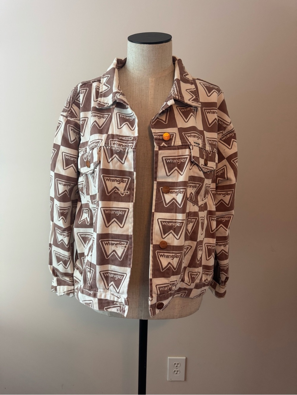 Wrangler Cream and Brown Logo Print Bomber Jacket